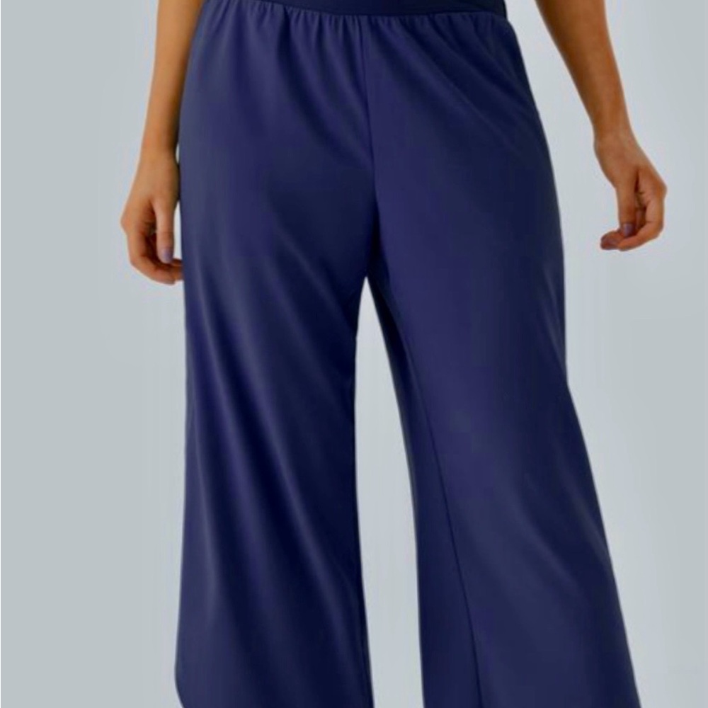 HALARA Blue Wide Leg Pants with Elastic Waistband